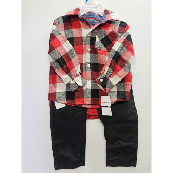 DKNY  Size 24M Set Of 3, Red Vest/ Black Pants/ Red Plaid Button Up Long Sleeve - Picture 4 of 16